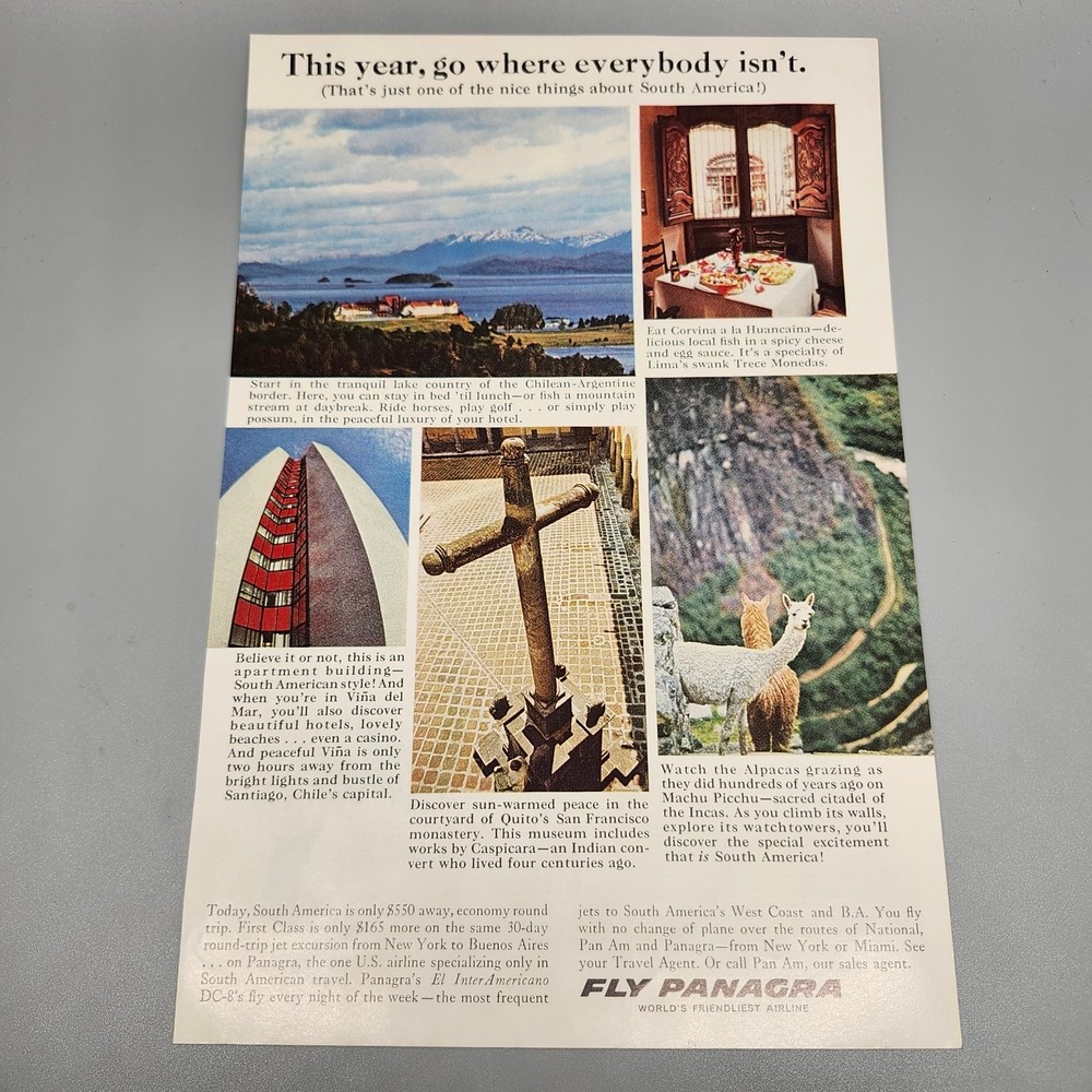 PANAGRA Magazine‎ Ad 1960s South America Travel Vintage Airline